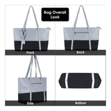 Light blue faux leather large shoulder zipper handbag with two handle straps and fix sling strap