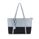 Light blue faux leather large shoulder zipper handbag with two handle straps and fix sling strap