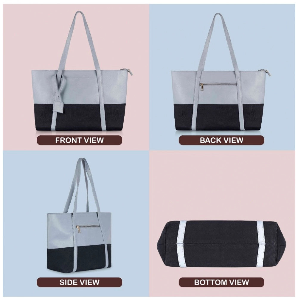 Light blue faux leather large shoulder zipper handbag with two handle straps and fix sling strap