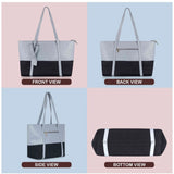 Light blue faux leather large shoulder zipper handbag with two handle straps and fix sling strap