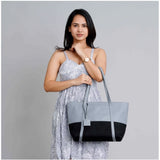 Light Blue Faux Leather Large Zipper Handbag with two handle strap & fix sling strap
