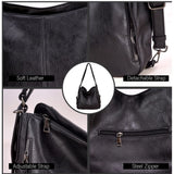Black PU leather medium shoulder zipper handbag for women, adjustable sling strap and two handle straps