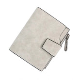 Grey vegan leather small zipper wallet for women, solid pattern, perfect accessory