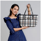 White woolen medium shoulder zipper handbag with two handle straps and fix sling strap