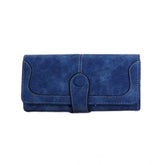 Dark blue faux leather wallet, medium size with snap button closure, ideal for everyday use