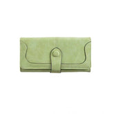 Green faux leather medium snap button wallet, perfect for everyday use