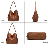 Brown PU leather medium shoulder zipper handbag for women, adjustable sling strap and two handle straps