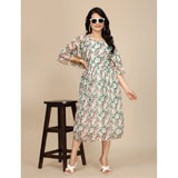Women's Georgette Printed Round Neck Short Sleeve Dress (Pink)