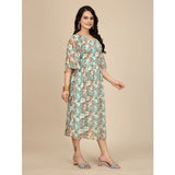 Multicolor Georgette printed round neck short sleeve dress for women, vibrant pattern on display