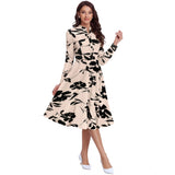 Women's Knitting Printed V-Neck Full Sleeve Dress (Cream)