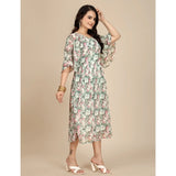 Women's Georgette Printed Round Neck Short Sleeve Dress (Pink)