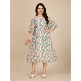 Pink Georgette printed round neck short sleeve dress below knee, stylish women's fashion attire for casual events