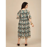 Black georgette printed round neck short sleeve dress, ideal for formal events