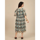 Women's Georgette Printed Round Neck Short Sleeve Dress (Black)