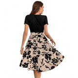 Cream knitting printed round neck short sleeve dress for women, boho chic style fashion on mannequin