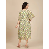 Women's Georgette Printed Round Neck Short Sleeve Dress (Green)