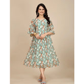 Multicolor Georgette printed round neck short sleeve dress below knee