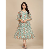 Multicolor Georgette printed round neck short sleeve dress below knee