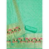 Seagreen Banarasi silk printed unstitched salwar suit with dupatta (3m), women's traditional Indian wear