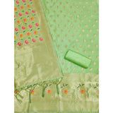 Banarasi silk pista printed unstitched salwar suit (3m) with dupatta on mannequin
