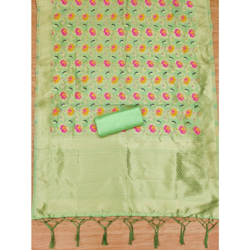 Banarasi Silk printed pista unstitched salwar suit with dupatta (3m)