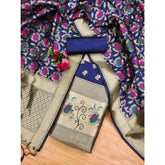 Navy Blue Banarasi Silk Printed Unstitched Salwar Suit with dupatta (3m), high-quality Indian bridal wear