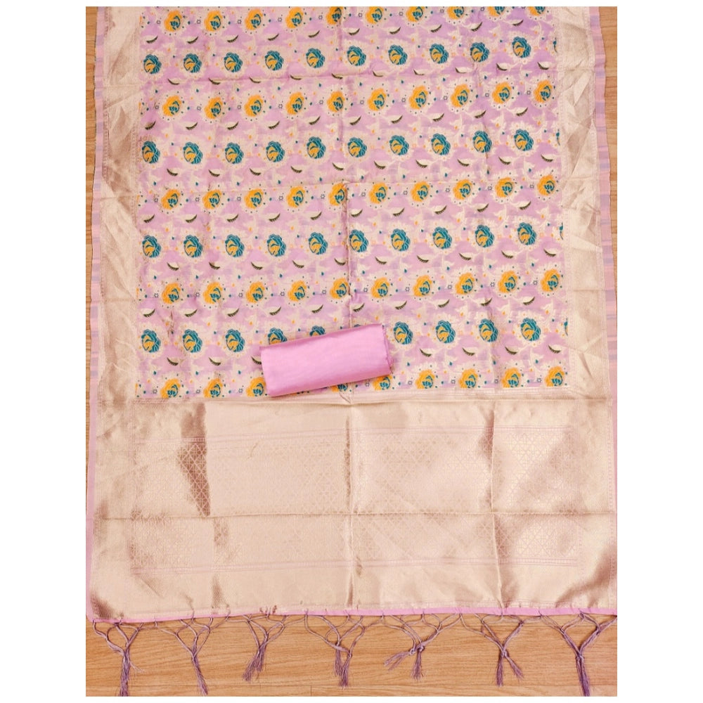 Pink Banarasi Silk printed unstitched salwar suit with dupatta (3mtrs), Indian bridal wear on mannequin