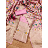 Pink Banarasi silk printed unstitched salwar suit with dupatta (3m), ideal for traditional Indian wear