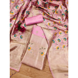 Pink Banarasi silk printed unstitched salwar suit set (3m) with matching dupatta