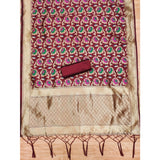 Maroon Banarasi silk printed unstitched salwar suit with dupatta (3m), ideal for traditional Indian wear