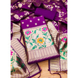 Purple Banarasi silk printed unstitched salwar suit with dupatta (3m)