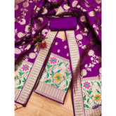 Purple Banarasi silk printed unstitched salwar suit with dupatta (3m)