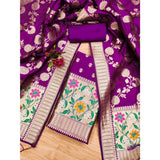Purple Banarasi Silk printed unstitched salwar suit set with dupatta (3m), high-quality traditional Indian wear