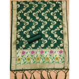 Green Banarasi Silk printed unstitched salwar suit with dupatta (3m) on model