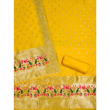 Yellow Banarasi Silk printed unstitched salwar suit with dupatta (3m) on hanger