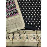 Black Banarasi silk printed unstitched salwar suit with dupatta (3m)