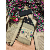 Black Banarasi Silk printed unstitched salwar suit with dupatta (3m) on mannequin