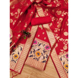 Red Banarasi silk printed unstitched salwar suit & dupatta (3m)