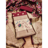 Maroon Banarasi Silk printed unstitched salwar suit with dupatta (3m) - women's ethnic wear
