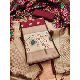 Maroon Banarasi silk printed unstitched salwar suit with dupatta (3m)