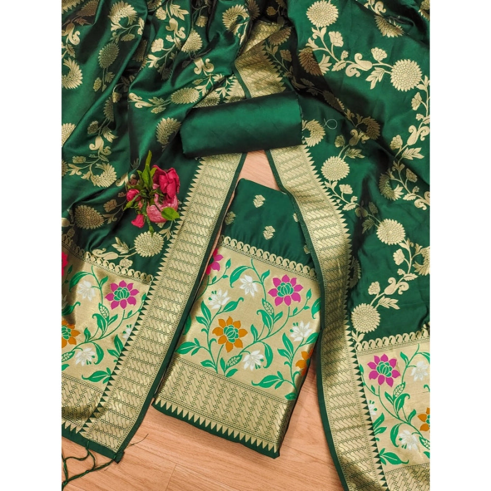 Green Banarasi Silk printed unstitched salwar suit with dupatta (3m) on mannequin