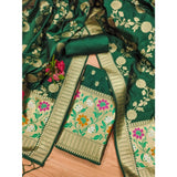Green Banarasi Silk printed unstitched salwar suit with dupatta (3m)