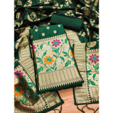 Green Banarasi Silk printed unstitched salwar suit with dupatta (3m) on mannequin