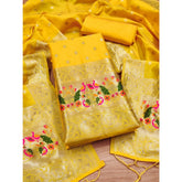 Yellow Banarasi Silk printed unstitched salwar suit set with dupatta (3m) on hanger