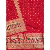 Red Banarasi Silk printed unstitched salwar suit with dupatta (3m) on mannequin