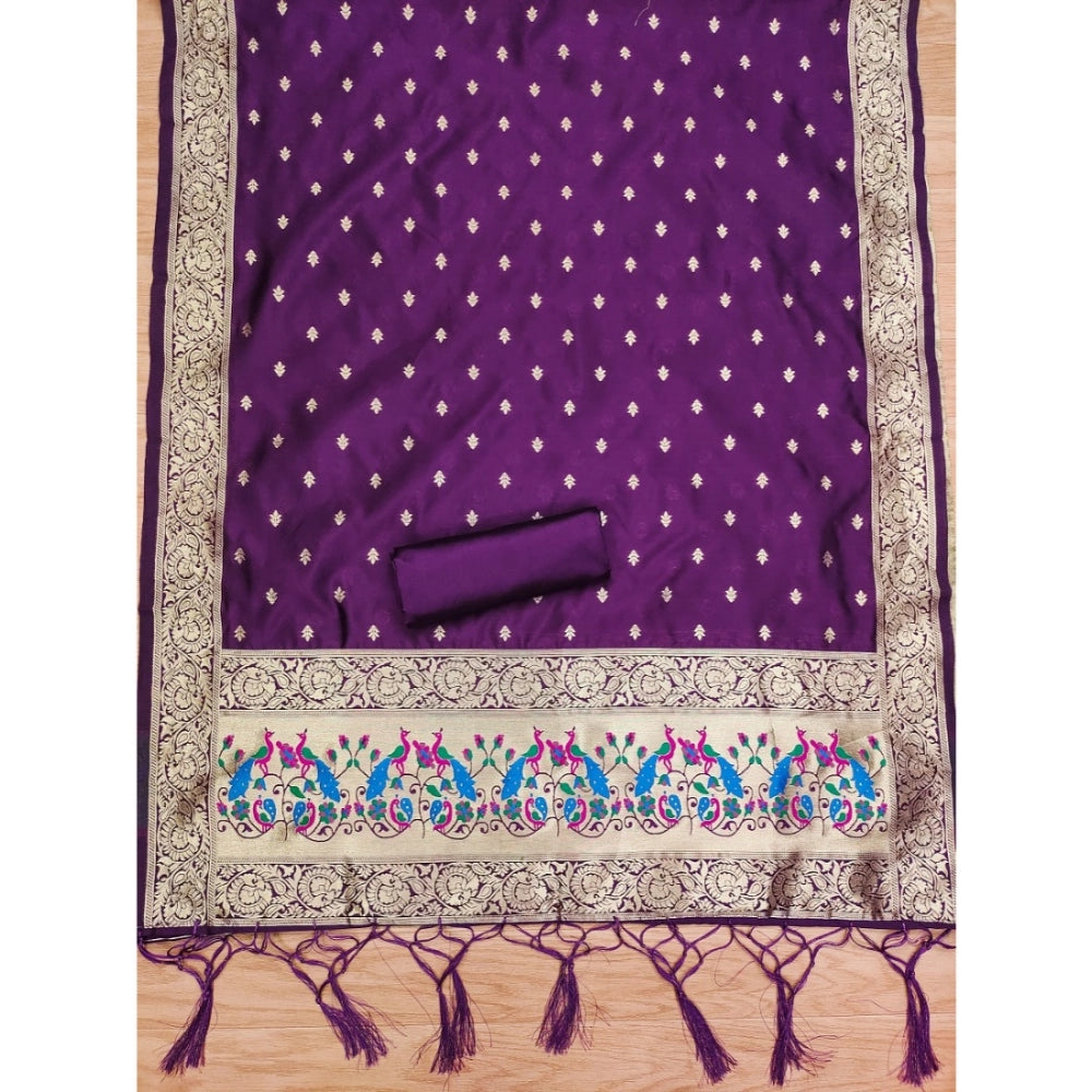 Purple Banarasi silk printed unstitched salwar suit with dupatta (3m), elegant Indian women's fashion
