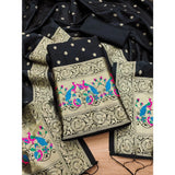 Black Banarasi Silk printed unstitched salwar suit with dupatta (3m), traditional Indian women's fashion accessory