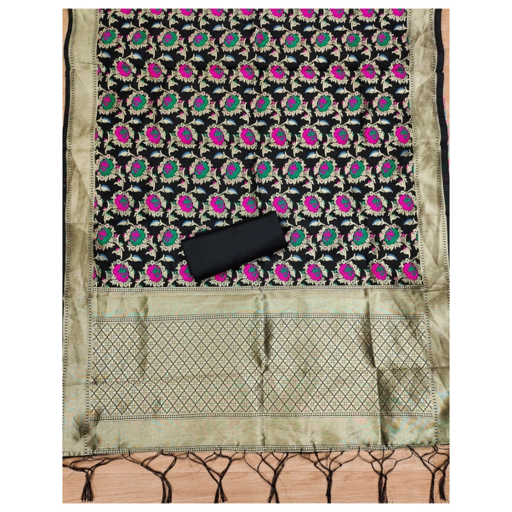 Black Banarasi silk printed unstitched salwar suit with dupatta (3m)