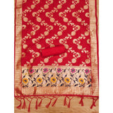 Red Banarasi silk printed unstitched salwar suit (3m) with dupatta on hanger