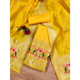 Yellow Banarasi silk printed unstitched salwar suit with dupatta (3m)